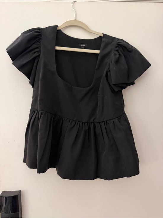 Express Tops - Express Black Puff Sleeve Peplum Top